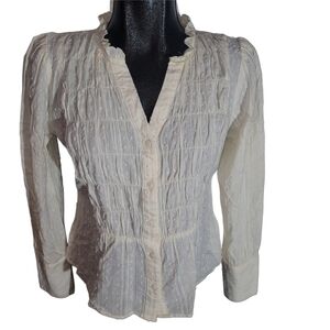 Cream Brand Blouse with V Neck and Button Up Front 38